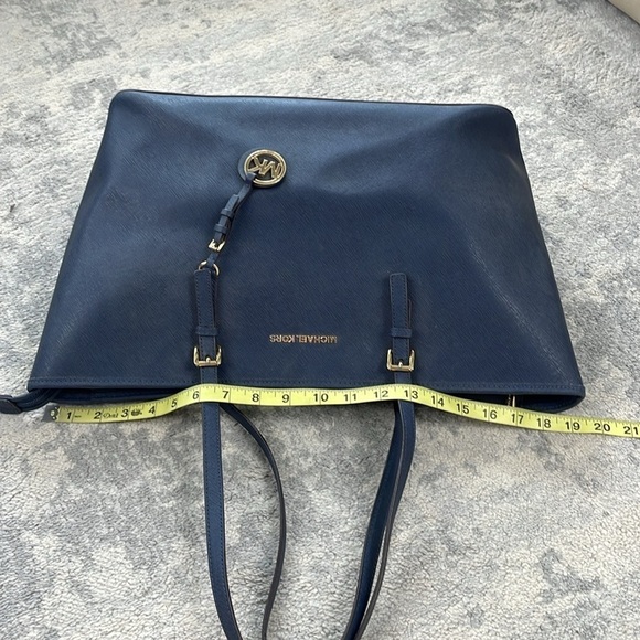 Michael Michael Kors Jet Set Travel Tote Bag Shopper Navy Blue Leather - Picture 11 of 17